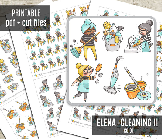 Elena Cleaning II – COLOR Printable Planner Stickers – PDF & Cut Files – Instant Download