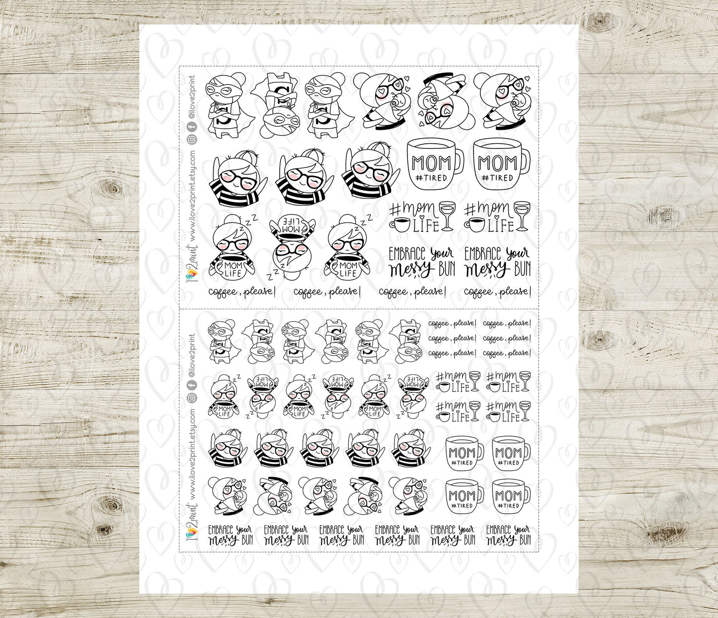 Elena Mom Life – DOODLE Printable Planner Stickers – PDF & Cut Files – Instant Download