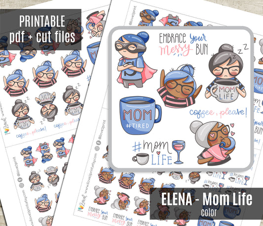 Elena Mom Life – COLOR Printable Planner Stickers – PDF & Cut Files – Instant Download