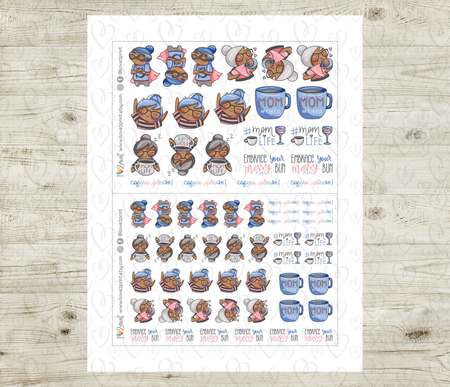 Elena Mom Life – COLOR Printable Planner Stickers – PDF & Cut Files – Instant Download