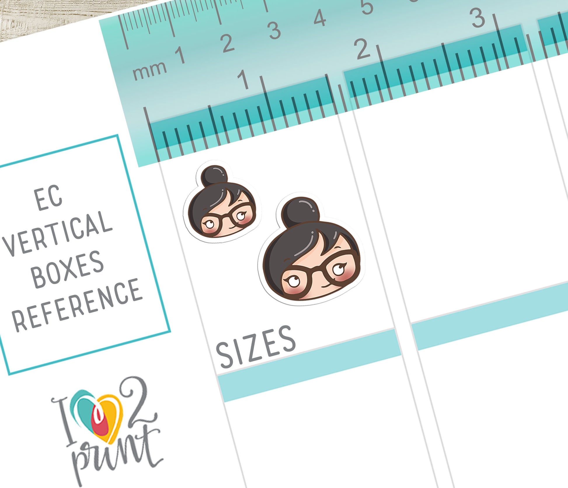 Vertical Planner page with a girl character emoji sticker in 2 sizes