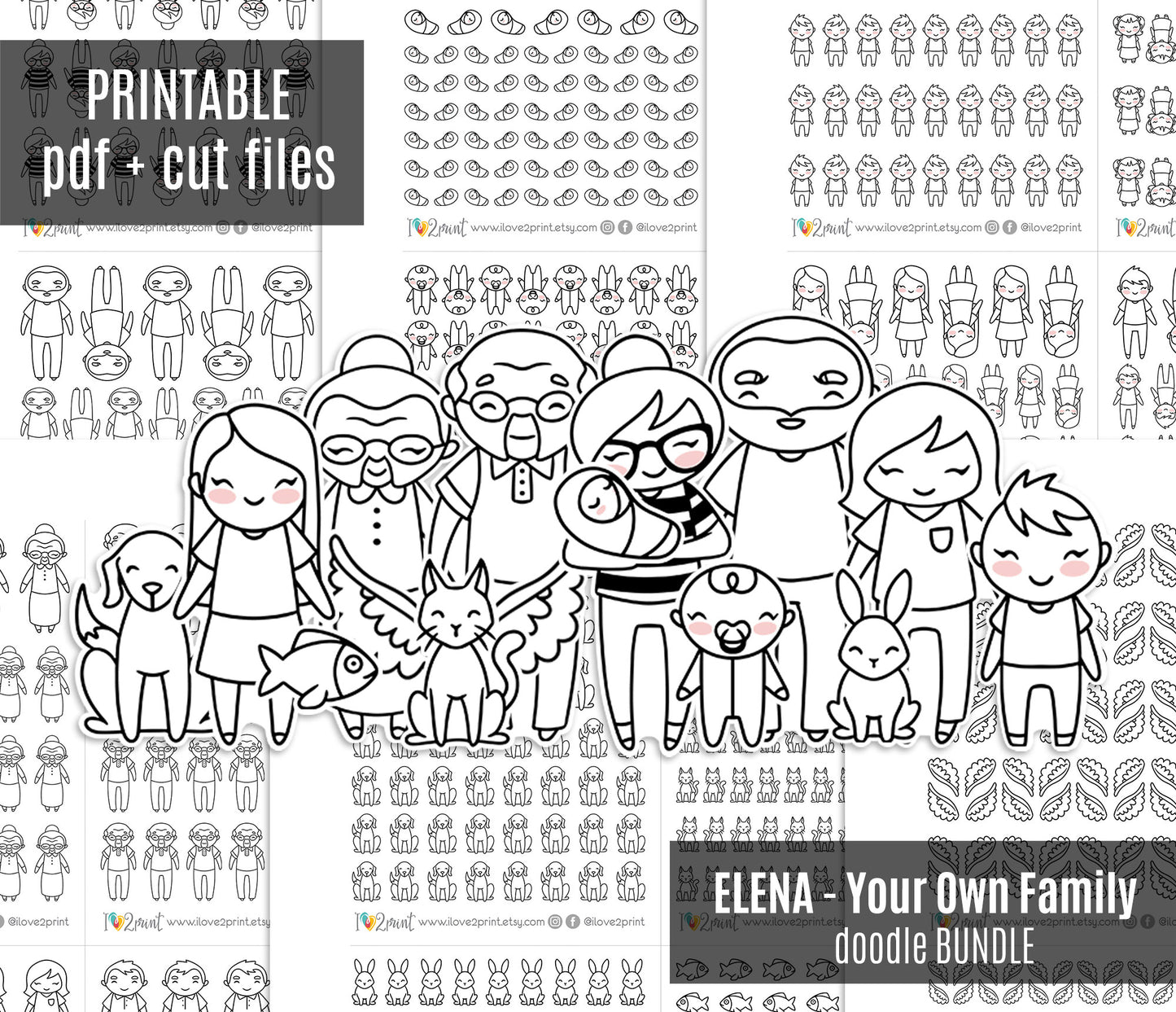 Make Your Own Family Doodle Bundle | Set 1 + Set 2 Complete | PDF Cut Files | Best Value