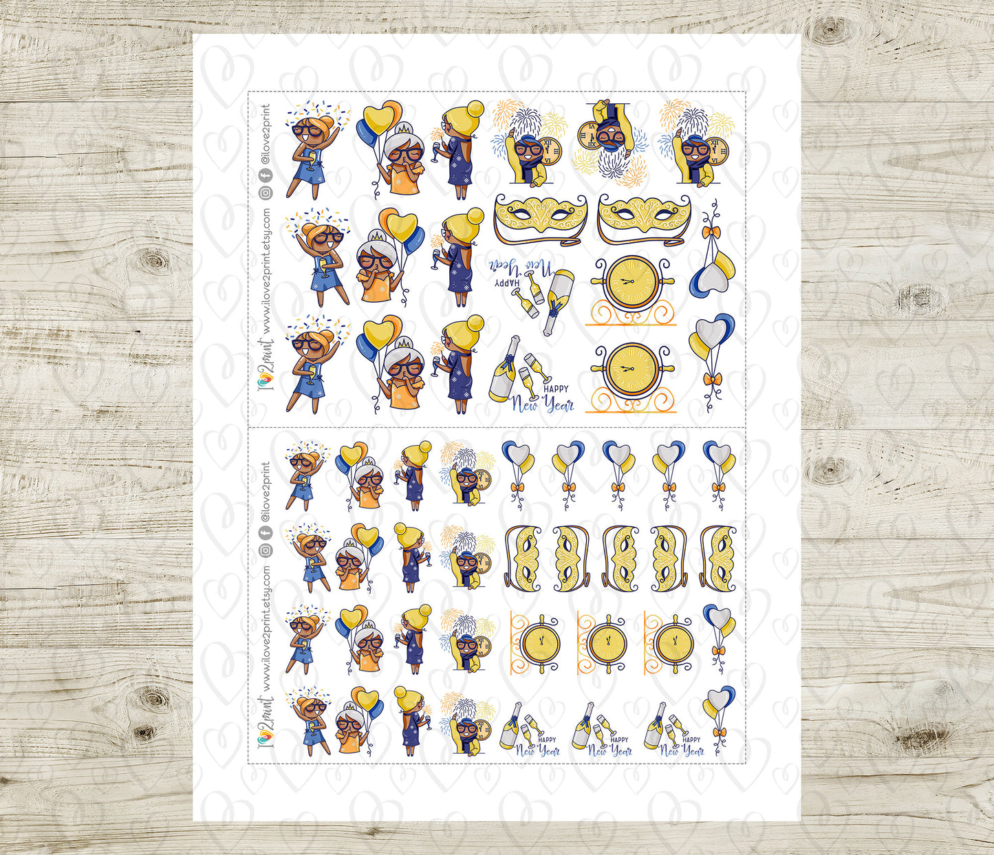 Elena Happy New Year – Doodle Printable Planner Stickers – PDF & Cut Files – Instant Download