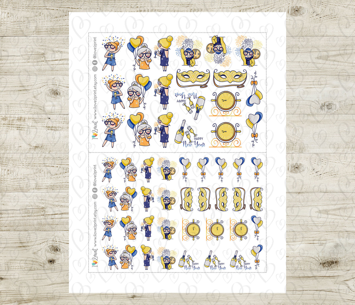 Elena Happy New Year – Doodle Printable Planner Stickers – PDF & Cut F ...