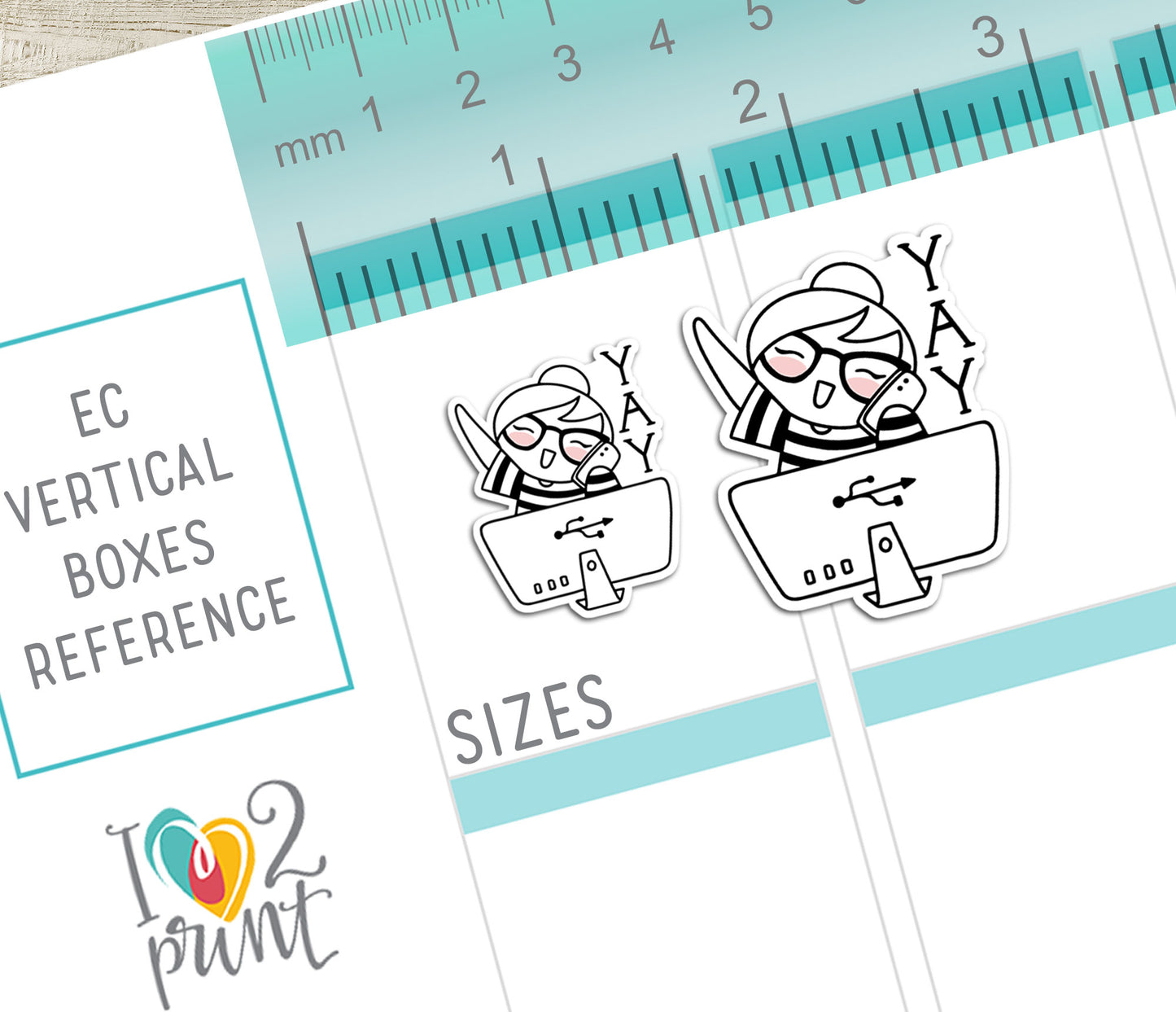 Elena Tech Nerd Doodle Printable Planner Stickers | Outline Coding | 2 Sizes | PDF Cut Files