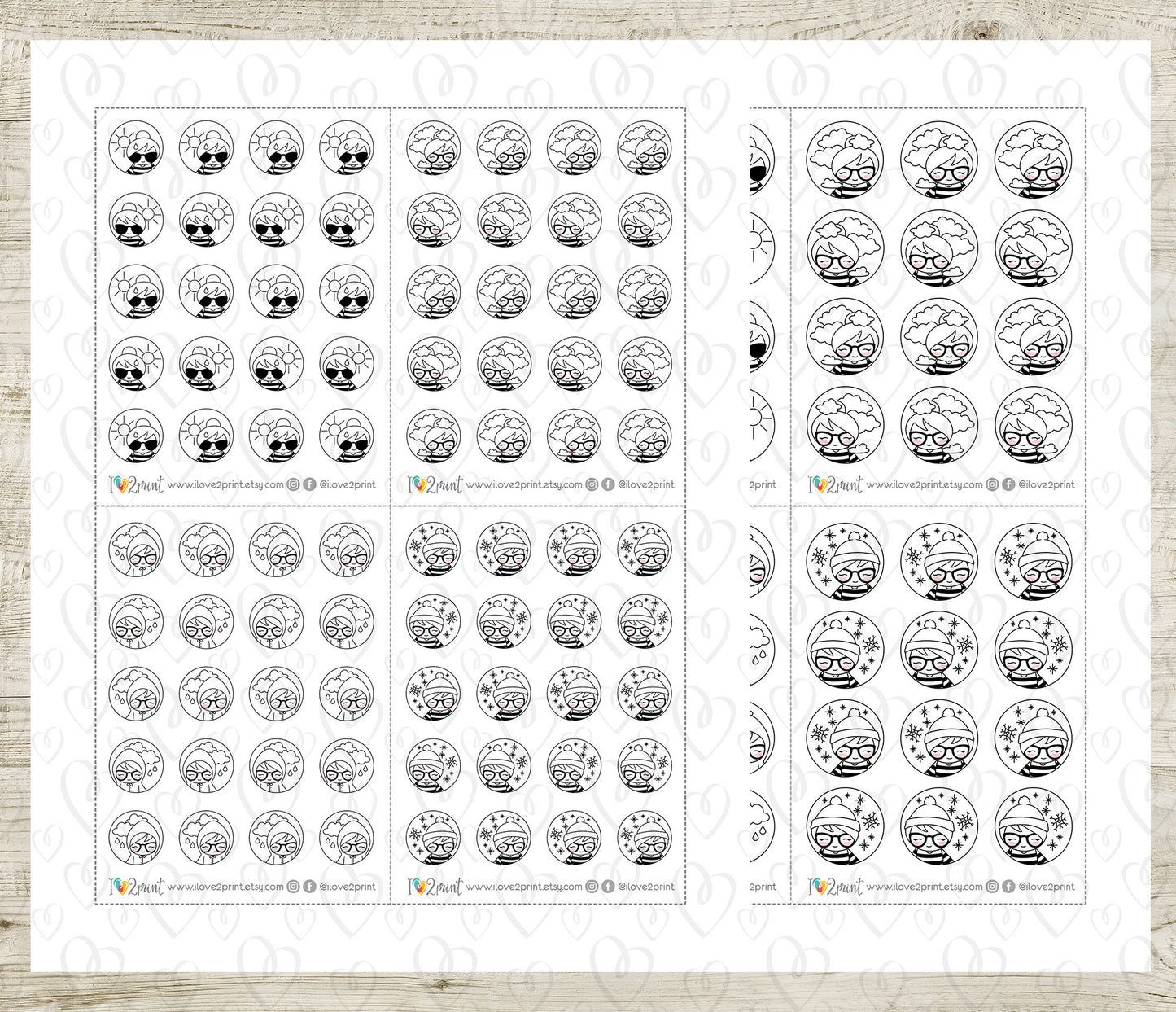 Elena Weather Circles – DOODLE Printable Planner Stickers – PDF + Cut Files