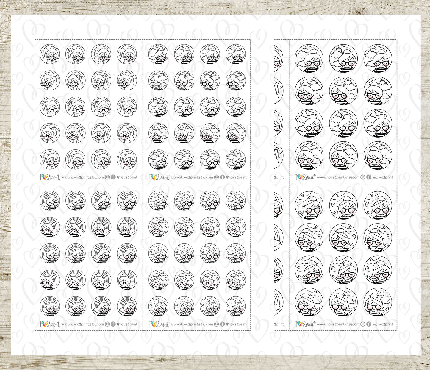 Elena Weather Circles – DOODLE Printable Planner Stickers – PDF + Cut Files