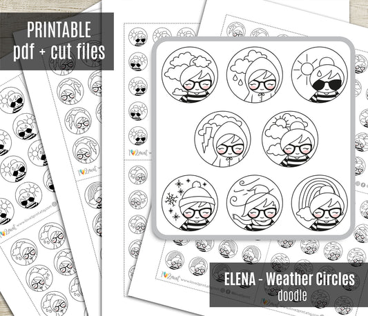 Elena Weather Circles – DOODLE Printable Planner Stickers – PDF + Cut Files