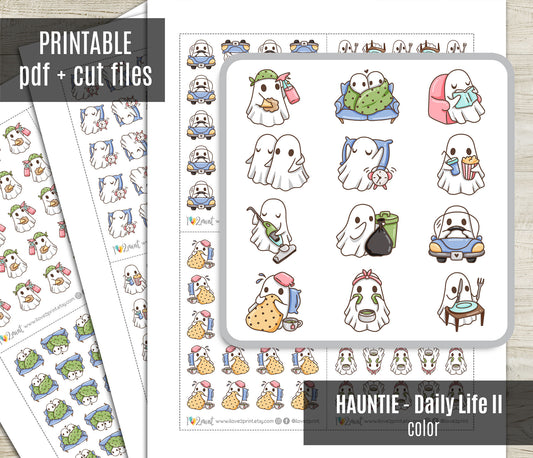 Hauntie the Ghost – COLOR Daily Life BUNDLE 2 – Printable Planner Stickers – PDF + Cut Files – Instant Download