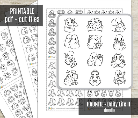 Hauntie the Ghost – DOODLE Daily Life BUNDLE 2 – Printable Planner Stickers – PDF + Cut Files – Instant Download
