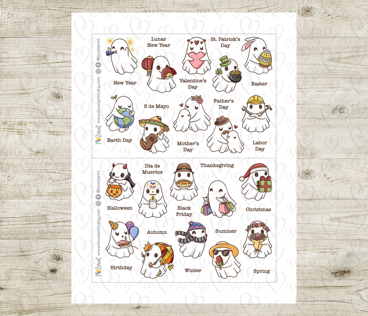 Hauntie Ghost Holidays Color Printable Stickers | Cute Spooky Seasons | PDF Cut Files