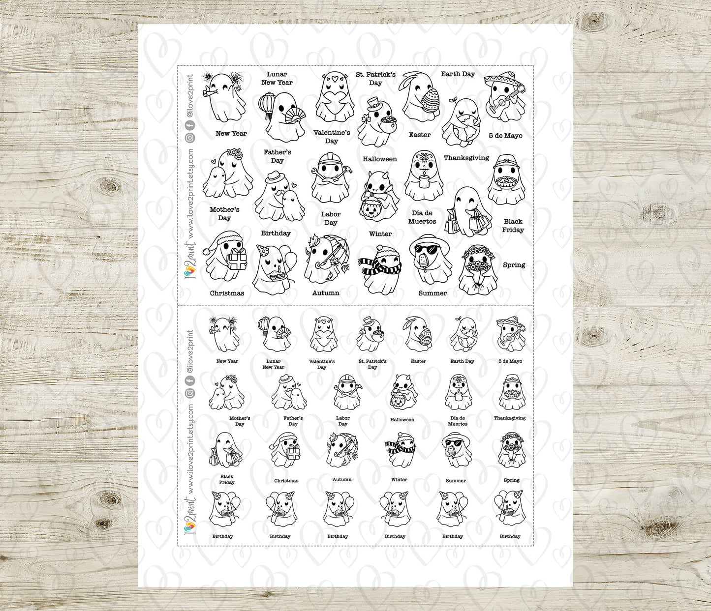 Hauntie Ghost Holidays Doodle Printable Stickers | Cute Spooky Seasons | PDF Cut Files
