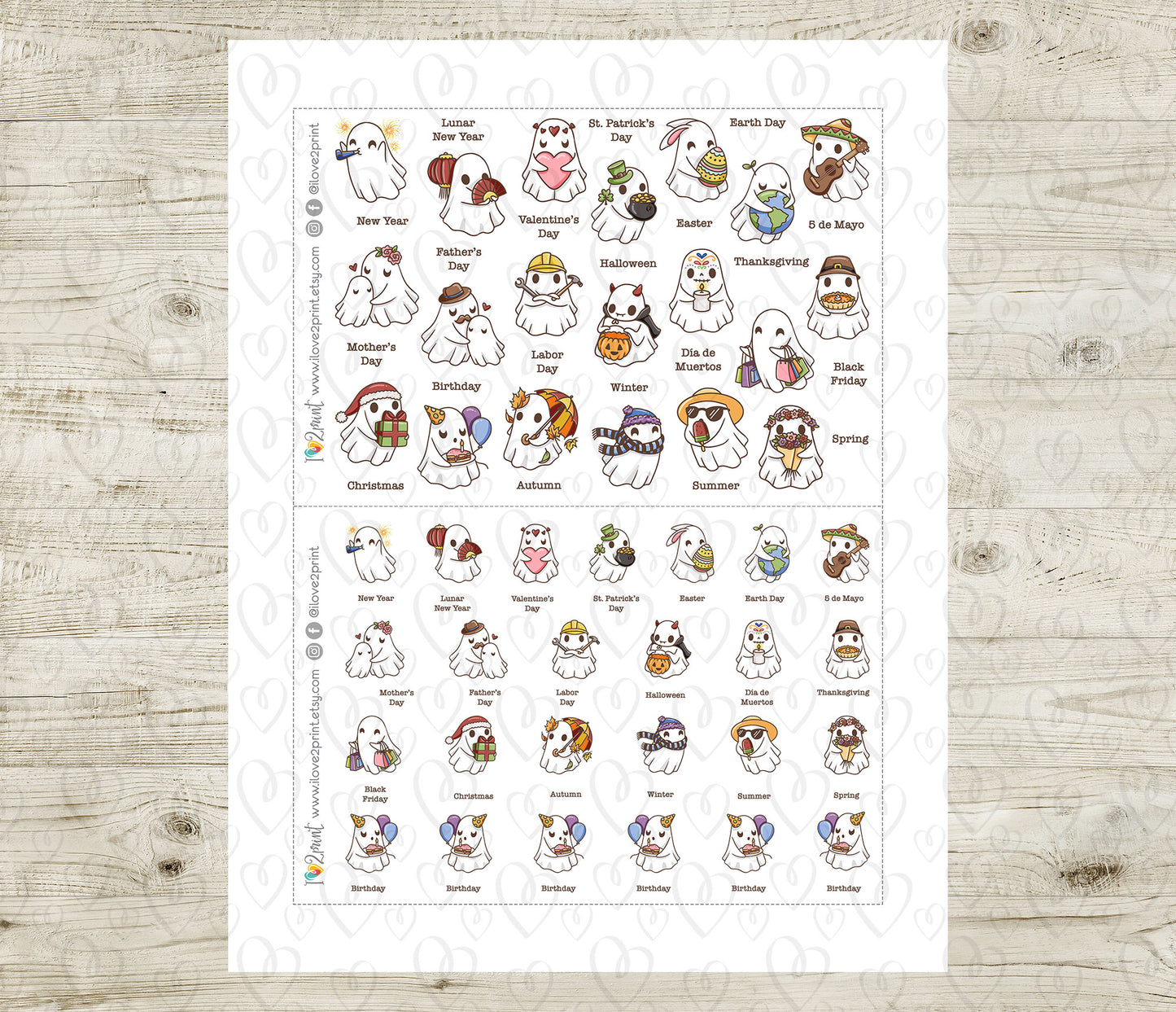 Hauntie Ghost Holidays Color Printable Stickers | Cute Spooky Seasons | PDF Cut Files