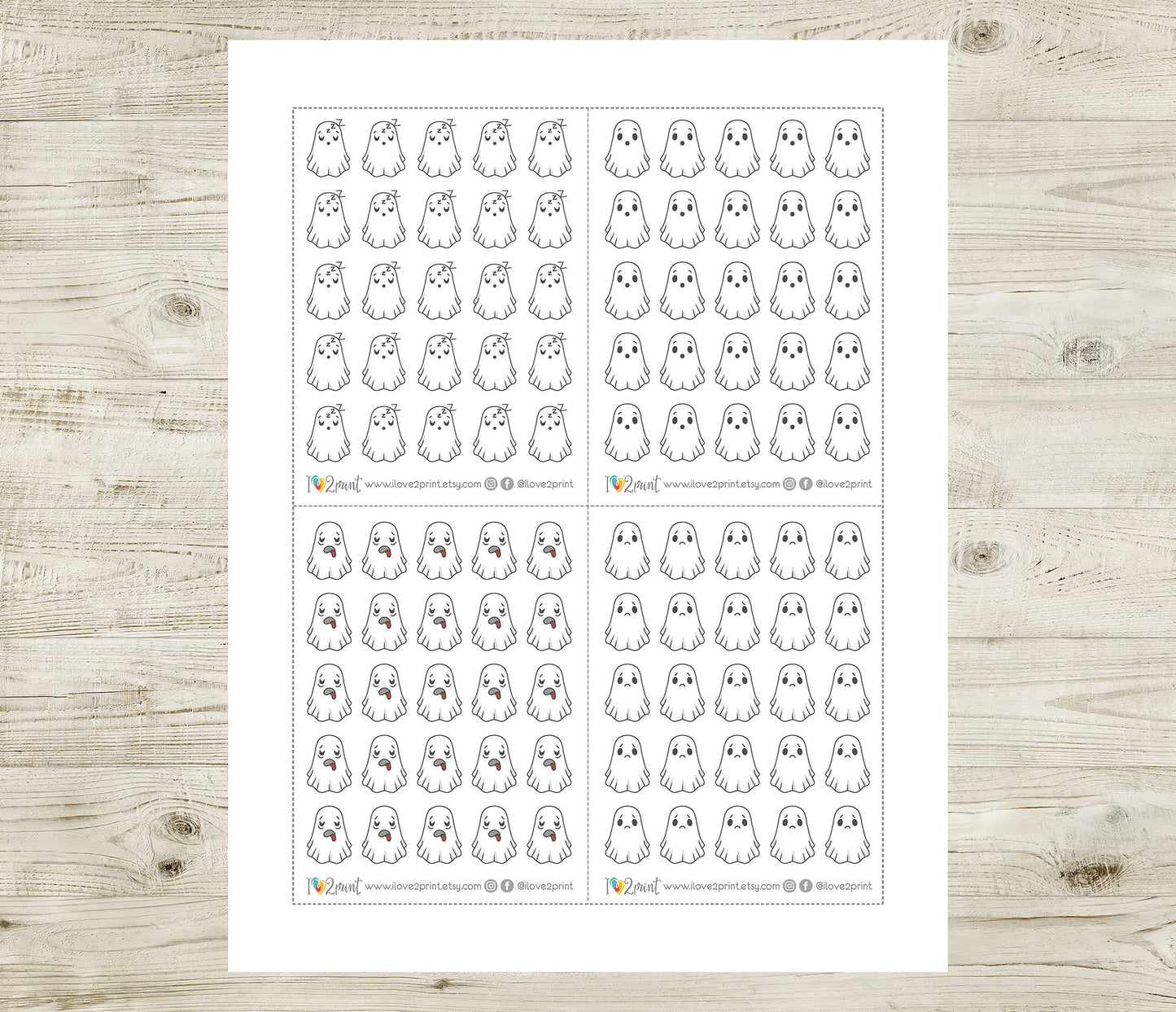 Hauntie Ghost 24 Moods Color Printable Stickers | Cute Spooky Emotions | PDF Cut Files
