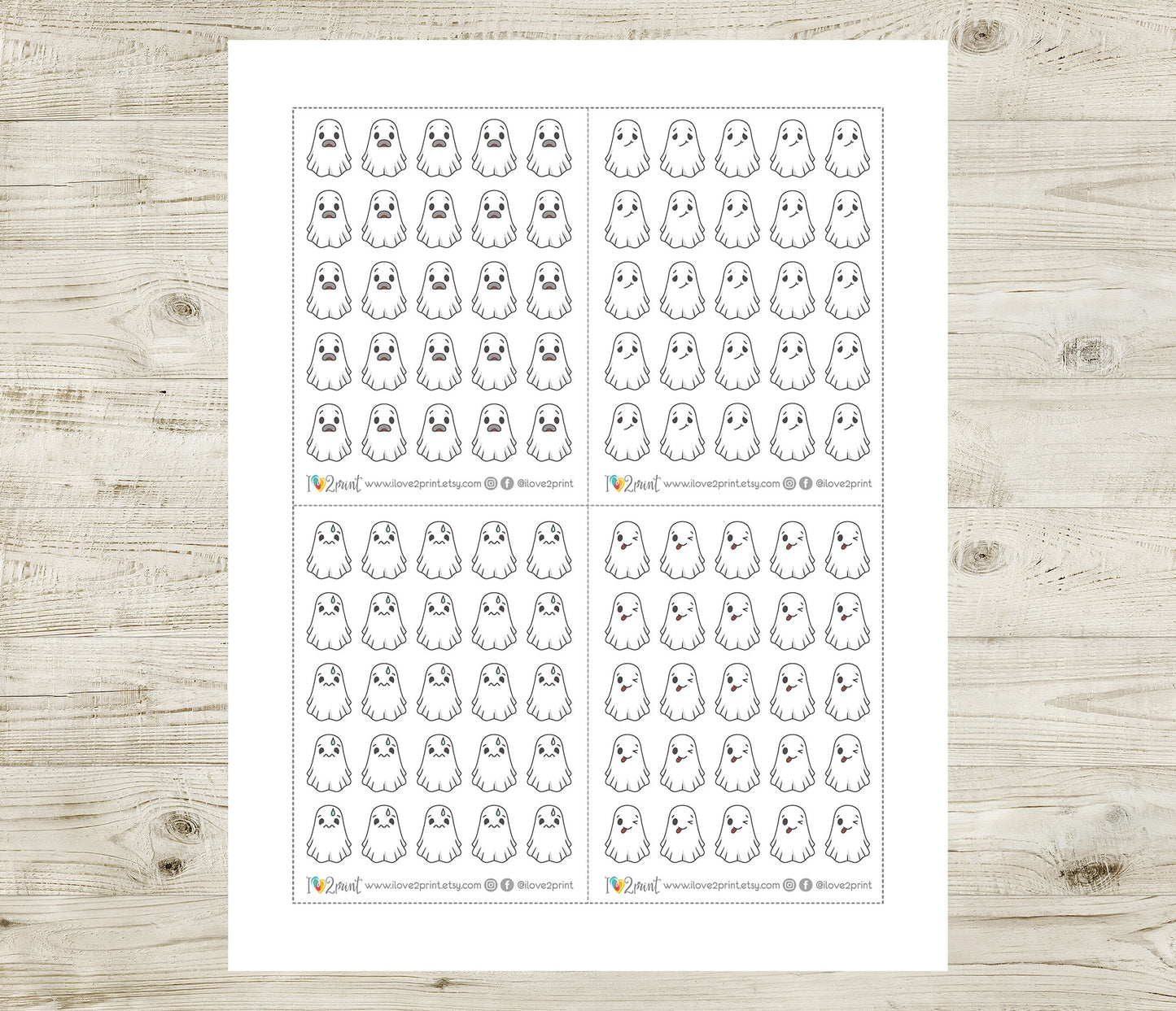 Hauntie Ghost 24 Moods Color Printable Stickers | Cute Spooky Emotions | PDF Cut Files