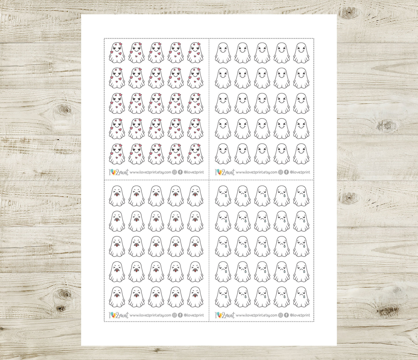Hauntie Ghost 24 Moods Color Printable Stickers | Cute Spooky Emotions | PDF Cut Files