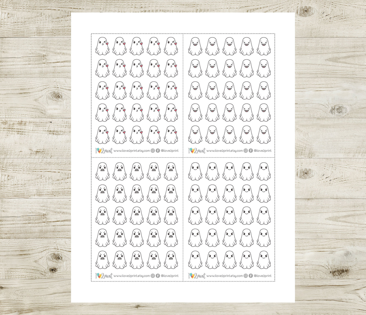 Hauntie Ghost 24 Moods Color Printable Stickers | Cute Spooky Emotions | PDF Cut Files