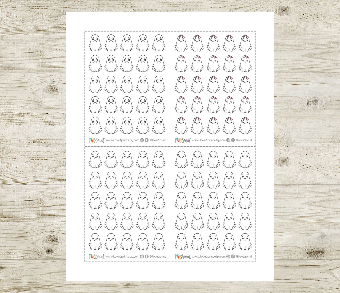 Hauntie Ghost 24 Moods Color Printable Stickers | Cute Spooky Emotions | PDF Cut Files