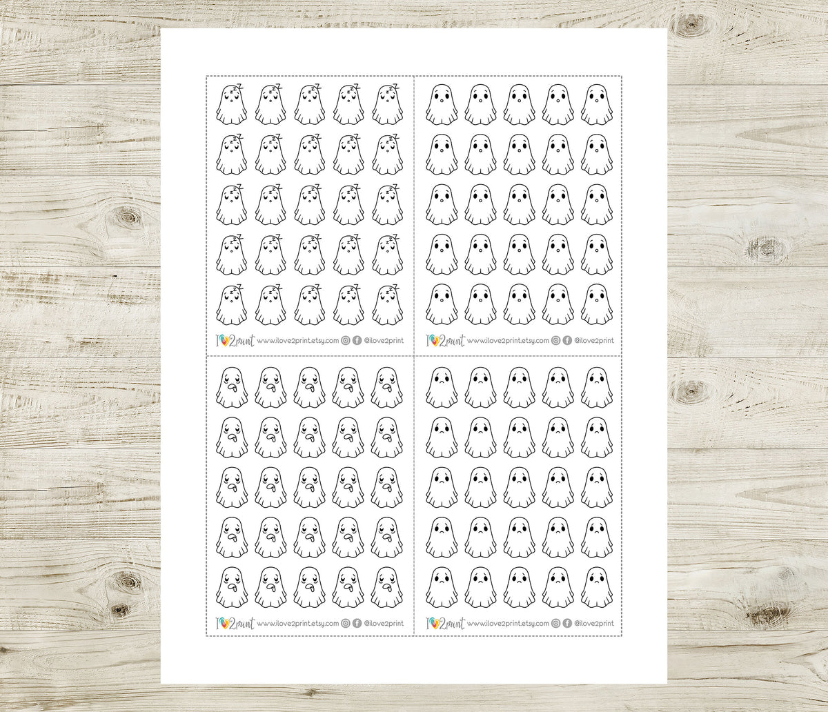 Hauntie Ghost 24 Moods Doodle Printable Stickers | Cute Spooky Emotions | PDF Cut Files