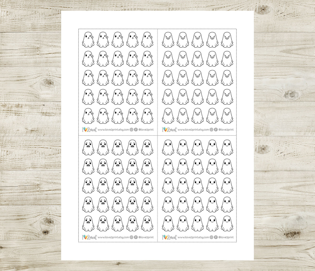 Hauntie Ghost 24 Moods Doodle Printable Stickers | Cute Spooky Emotions | PDF Cut Files