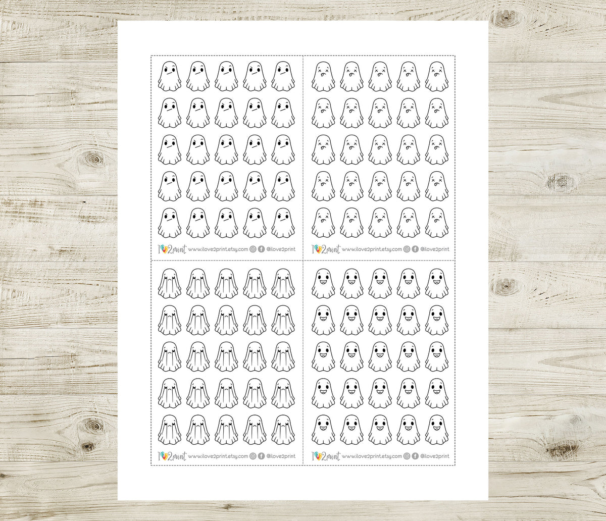 Hauntie Ghost 24 Moods Doodle Printable Stickers | Cute Spooky Emotions | PDF Cut Files