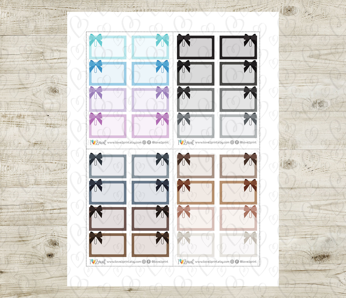 Printable Bow Clip Half Box Planner Stickers - PDF & Cut Files