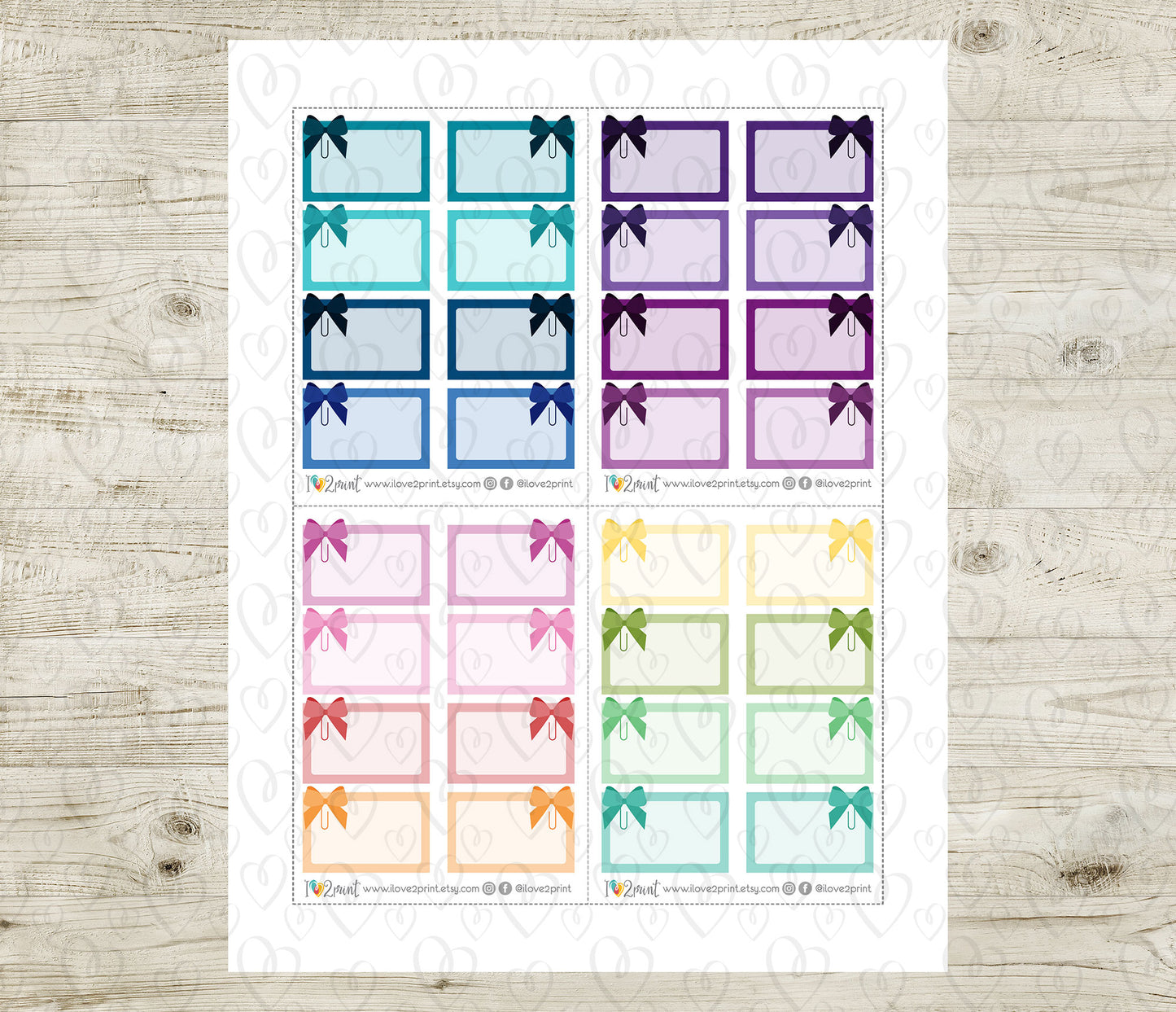 Printable Bow Clip Half Box Planner Stickers - PDF & Cut Files