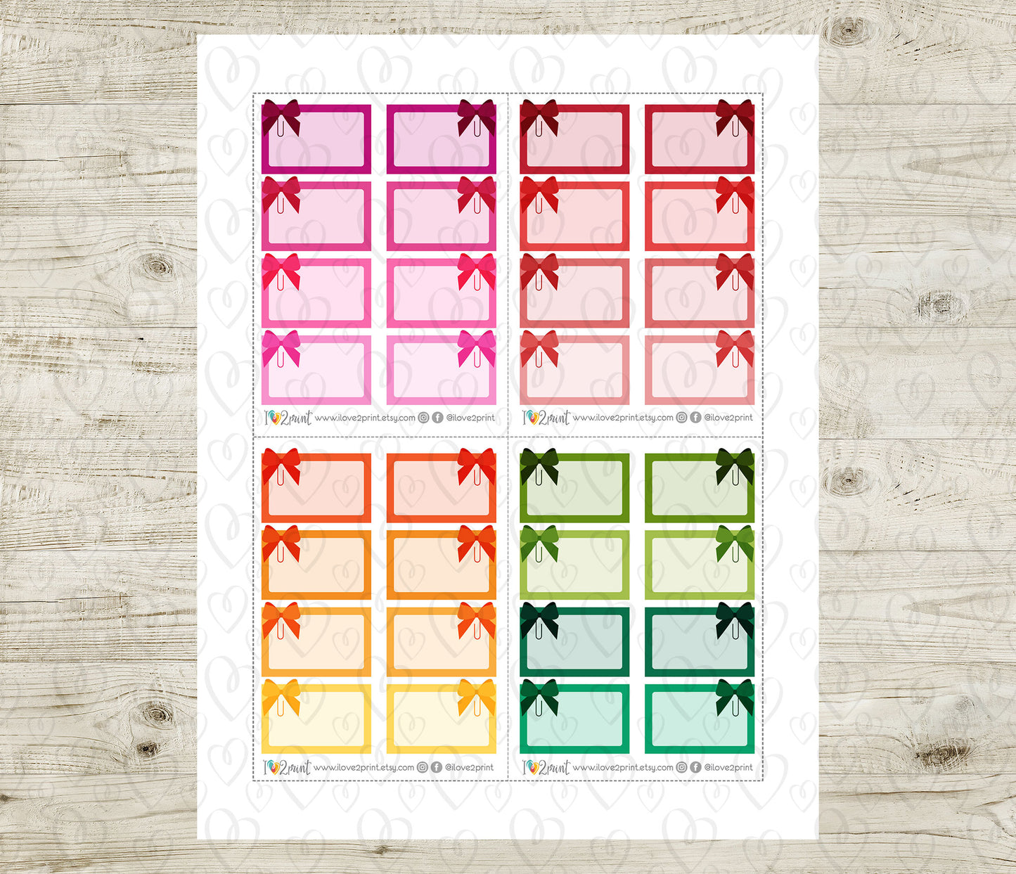 Printable Bow Clip Half Box Planner Stickers - PDF & Cut Files