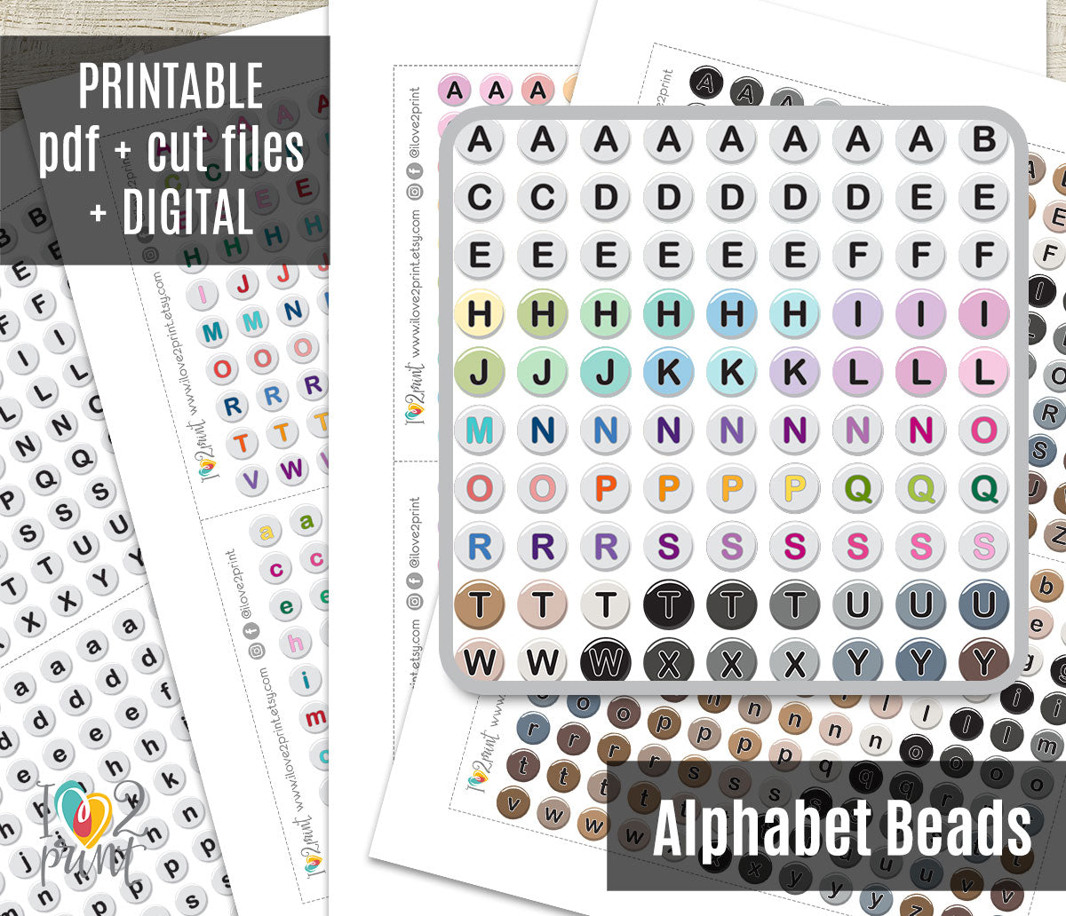 Alphabet Beads Functional Printable Stickers | 4 Color Combos | Planner