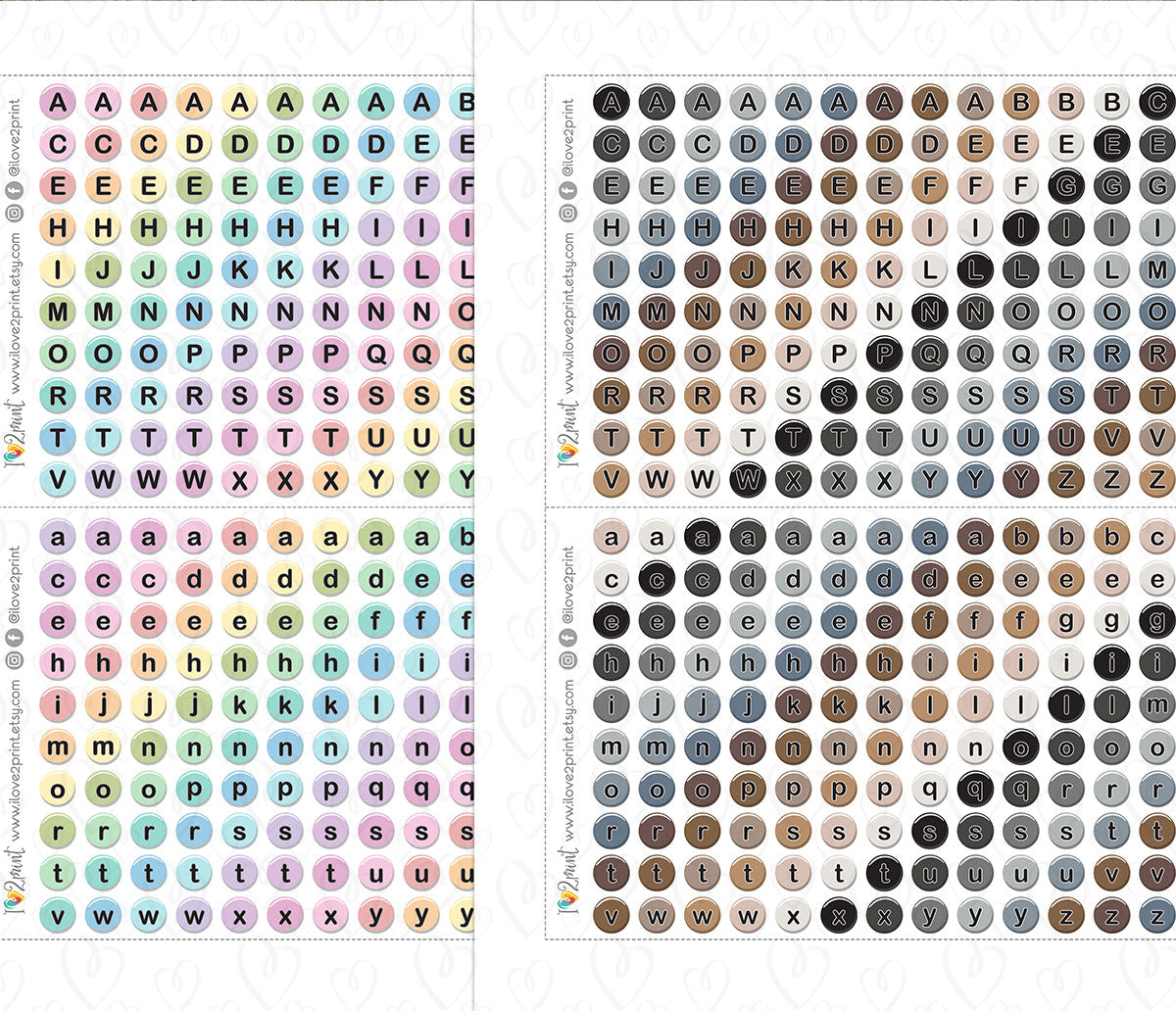 Alphabet Beads Functional Printable Stickers | 4 Color Combos | Planner