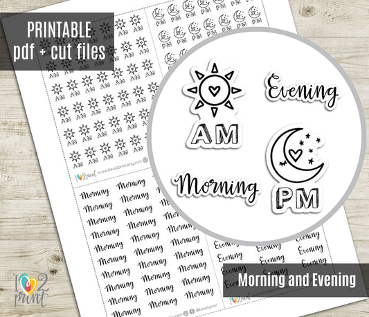 AM and PM Printable Stickers – Morning & Evening Labels