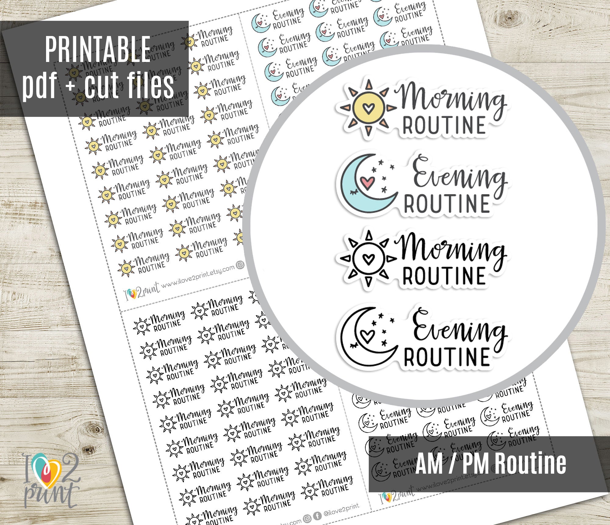Morning & Evening Routine Stickers – Word + Icon Set – Ilove2Print