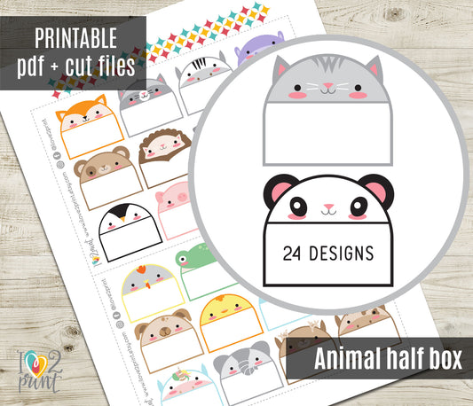 Kawaii Animals Sticker Half Box Notes – Cute Functional & Decorative Printable Labels – PDF + Cut Files