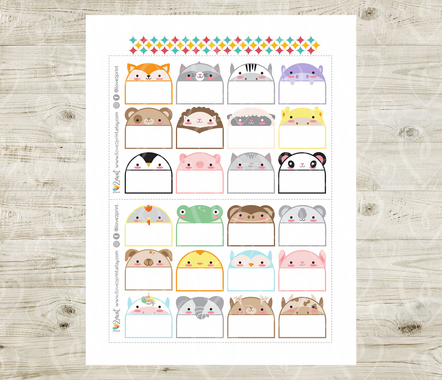 Kawaii Animals Sticker Half Box Notes – Cute Functional & Decorative Printable Labels – PDF + Cut Files