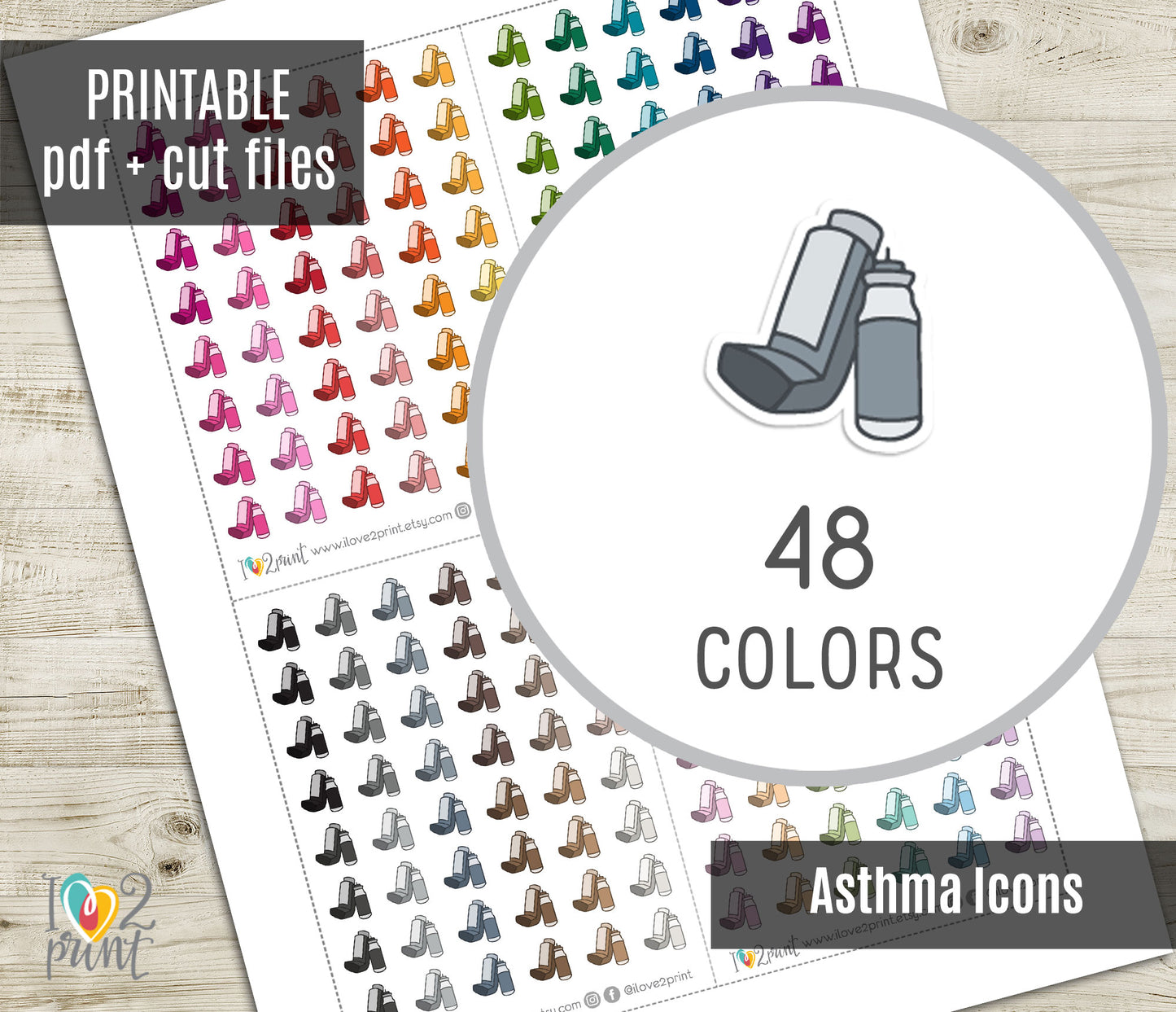 Asthma Icons Stickers - Functional Printable Stickers - PDF & Cut Files