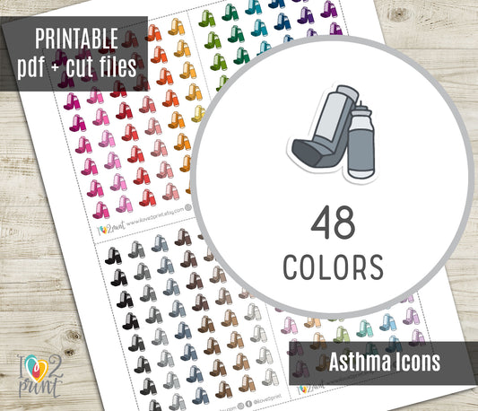 Asthma Icons Stickers - Functional Printable Stickers - PDF & Cut Files