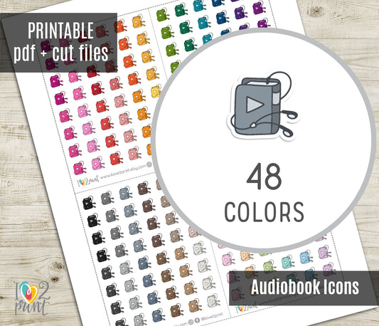 Audiobook Icons Stickers - Functional Printable Stickers - Instant Download