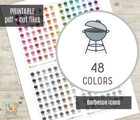 Barbecue Icons Stickers - Functional Printable Stickers - PDF & Cut Files