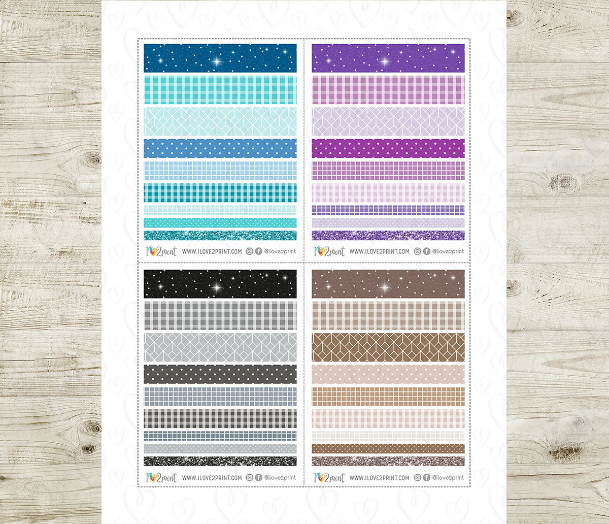 Printable Washi Tape Basic Patterns Vibrant Colors | Planner Craft