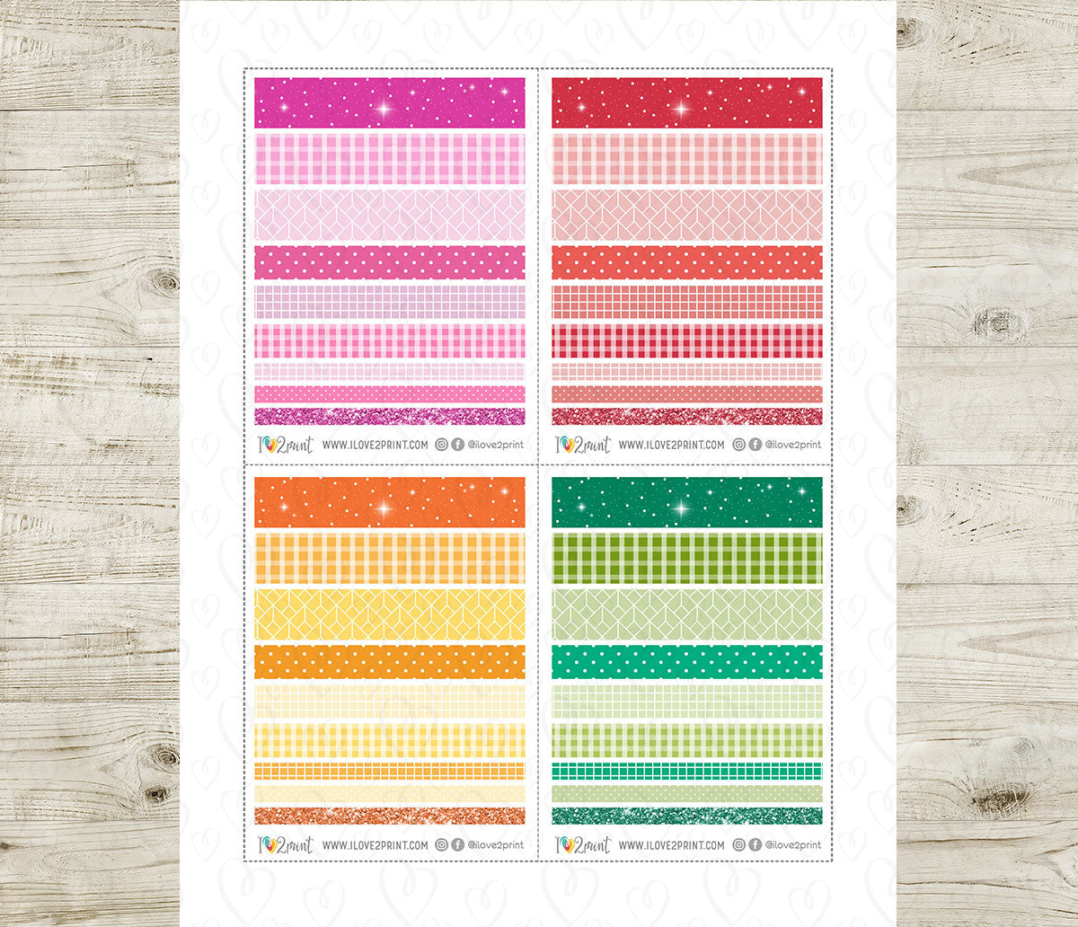 Printable Washi Tape Basic Patterns Vibrant Colors | Planner Craft