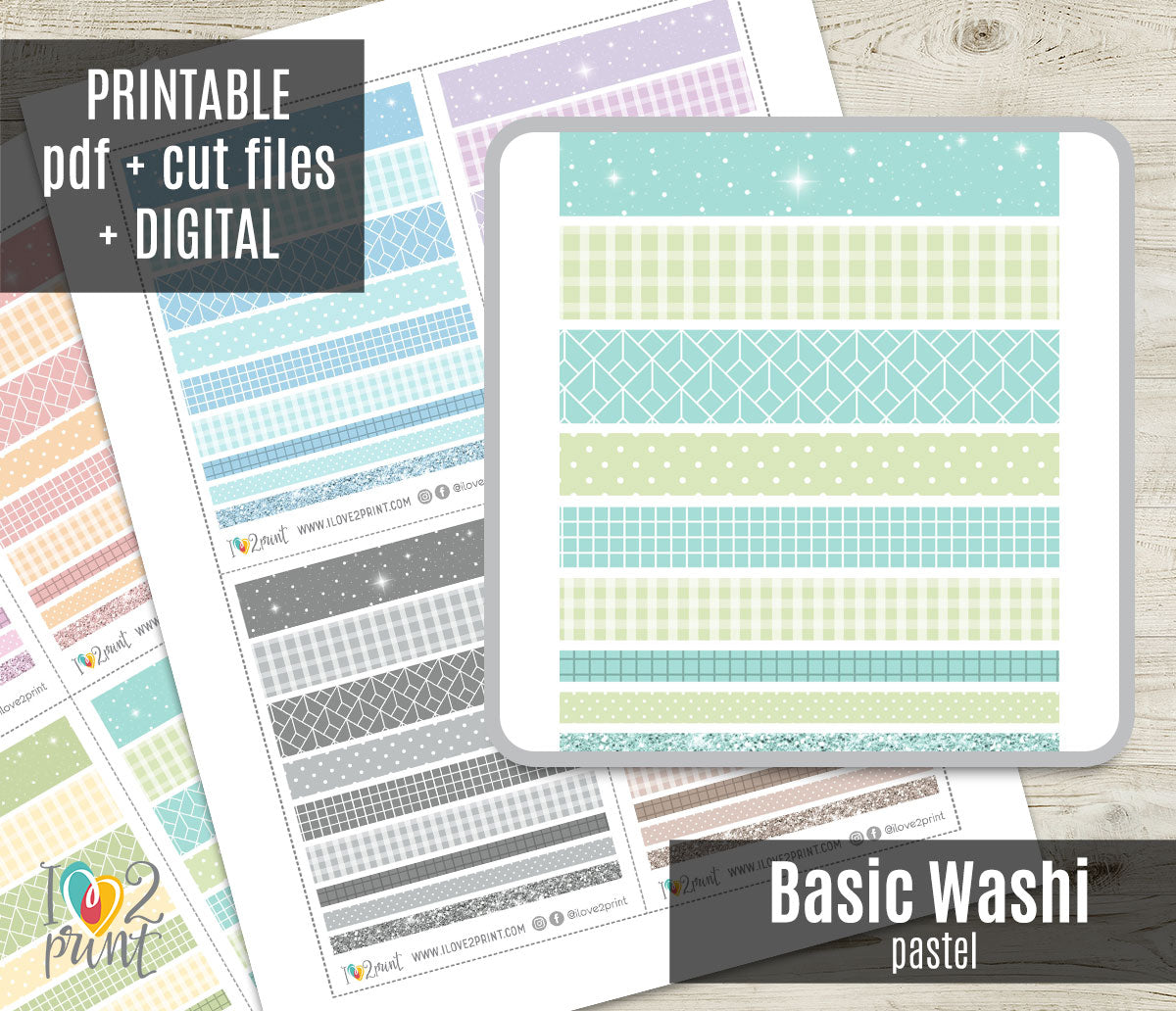 Printable Washi Tape Pastel Colors | Planner Journal Scrapbook Craft
