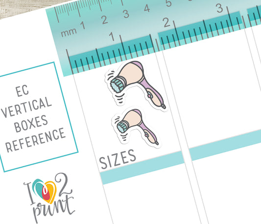 Reference card for EC vertical boxes with a ruler and illustrations of boxes.