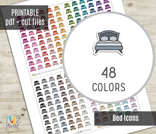 Bed Icon Stickers - Functional Printable Stickers - PDF & Cut Files