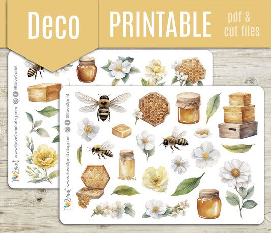 Bees Decorative Stickers - Printable PDF & Cut Files