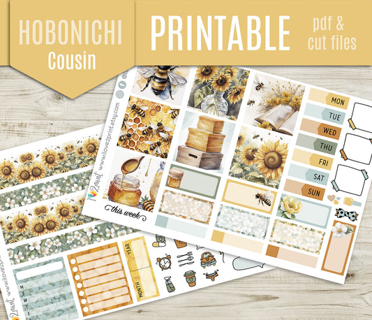 Bees Stickers - Hobonichi Cousin - Printable PDF & Cut Files