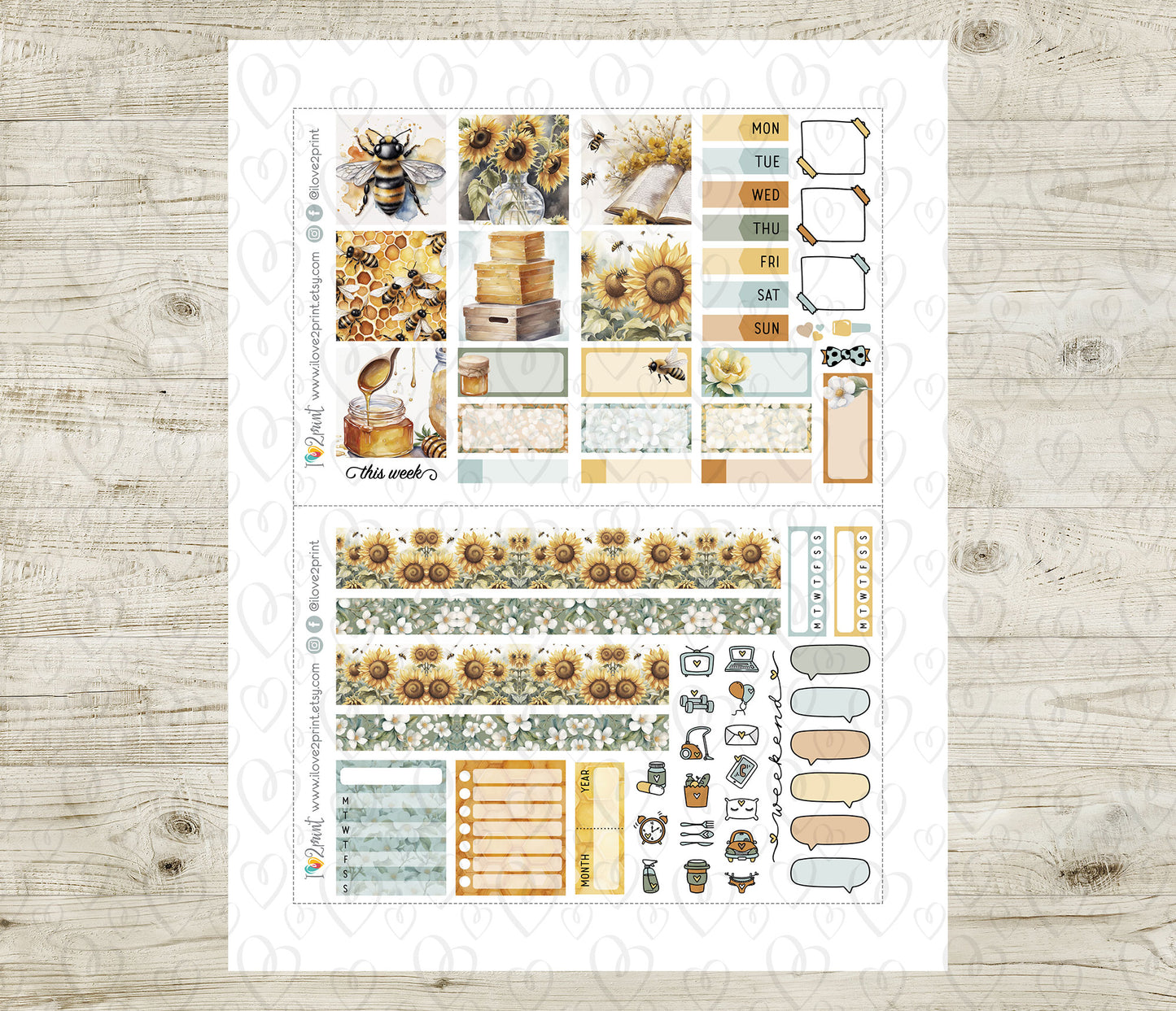 Bees Stickers - Hobonichi Cousin - Printable PDF & Cut Files