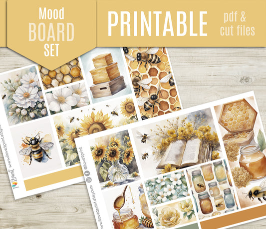 Bees Moodboard Stickers - 1,5"boxes Printable PDF & Cut Files