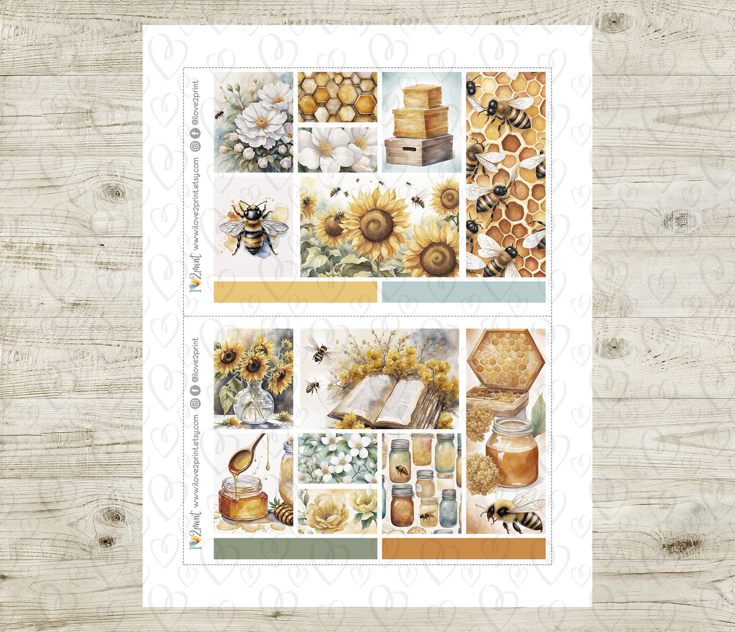 Bees Moodboard Stickers - 1,5"boxes Printable PDF & Cut Files