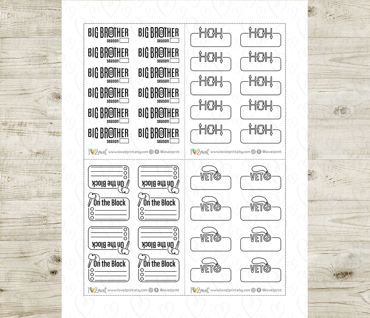 Big Brother Complete Tv Show Tracker Stickers | HoH Veto Eviction Key | PDF Cut Files