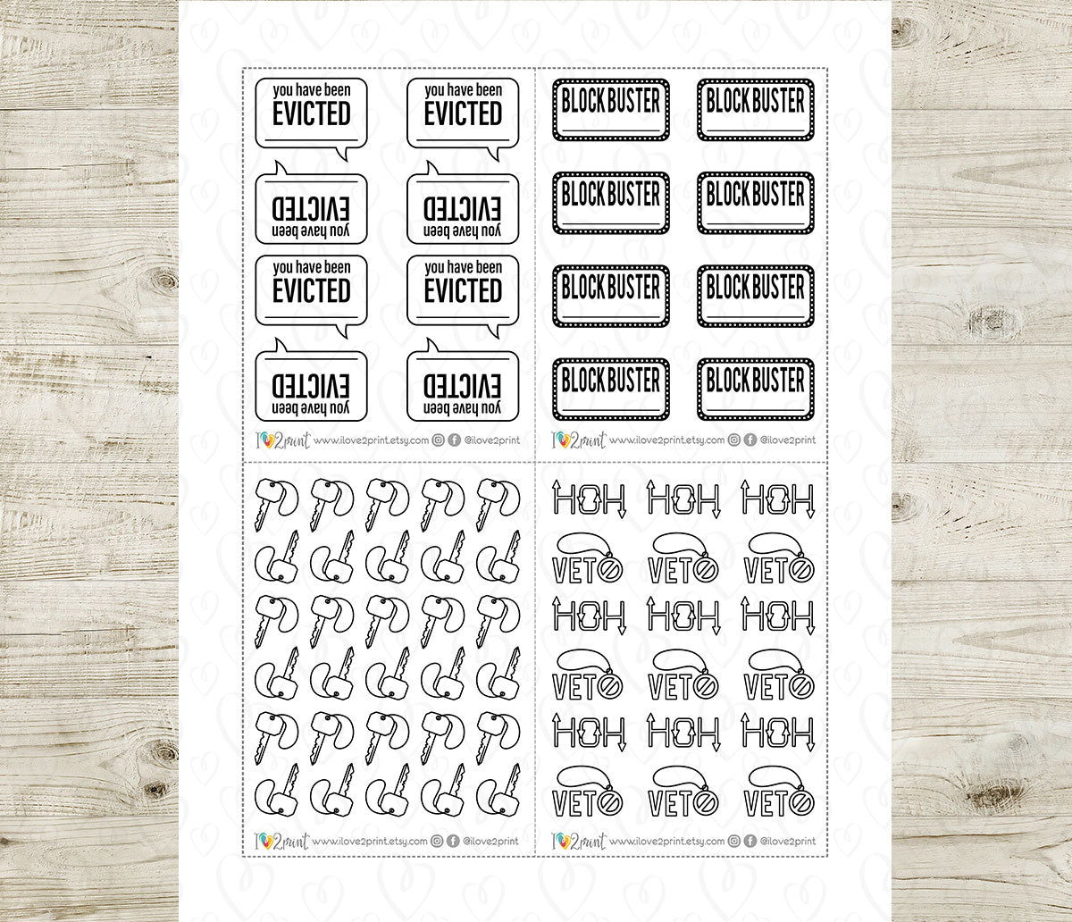 Big Brother Complete Tv Show Tracker Stickers | HoH Veto Eviction Key | PDF Cut Files